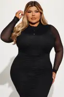 Elegant Black Mesh Maxi Dress with Rhinestone Embellishments & Sheer Long Sleeves(Black,XS)