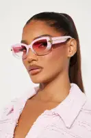 Product Title: Pink & Red Cat Eye Glasses with Color Lenses, Plastic Frame & Plaid Temple Design