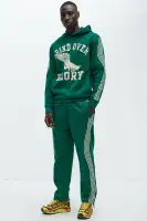 Green Hoodie Long Sleeve Screen Print Kangaroo Pocket Blend Fabric Imported(Green,S)