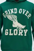Green Hoodie Long Sleeve Screen Print Kangaroo Pocket Blend Fabric Imported(Green,S)
