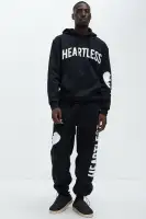 Hoodie Long Sleeve Screen Print Kangaroo Pocket Imported(Black,S)