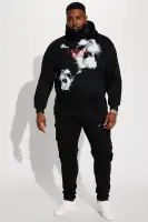 Hood Long Sleeve Embroidered Print Big & Tall Sweatshirt (Black)(Black,S)