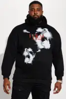 Hood Long Sleeve Embroidered Print Big & Tall Sweatshirt (Black)(Black,S)