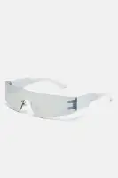 Silver Rimless Wrap Detail Mirror Lens Imported Sunglasses(Silver,OS)