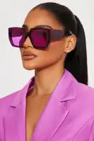 Purple Square Sunglasses with Color Lens and Plastic Frame