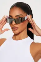 Silver Rimless Wrap Detail Mirror Lens Imported Sunglasses
