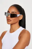 Silver Rimless Wrap Detail Mirror Lens Imported Sunglasses(Silver,OS)