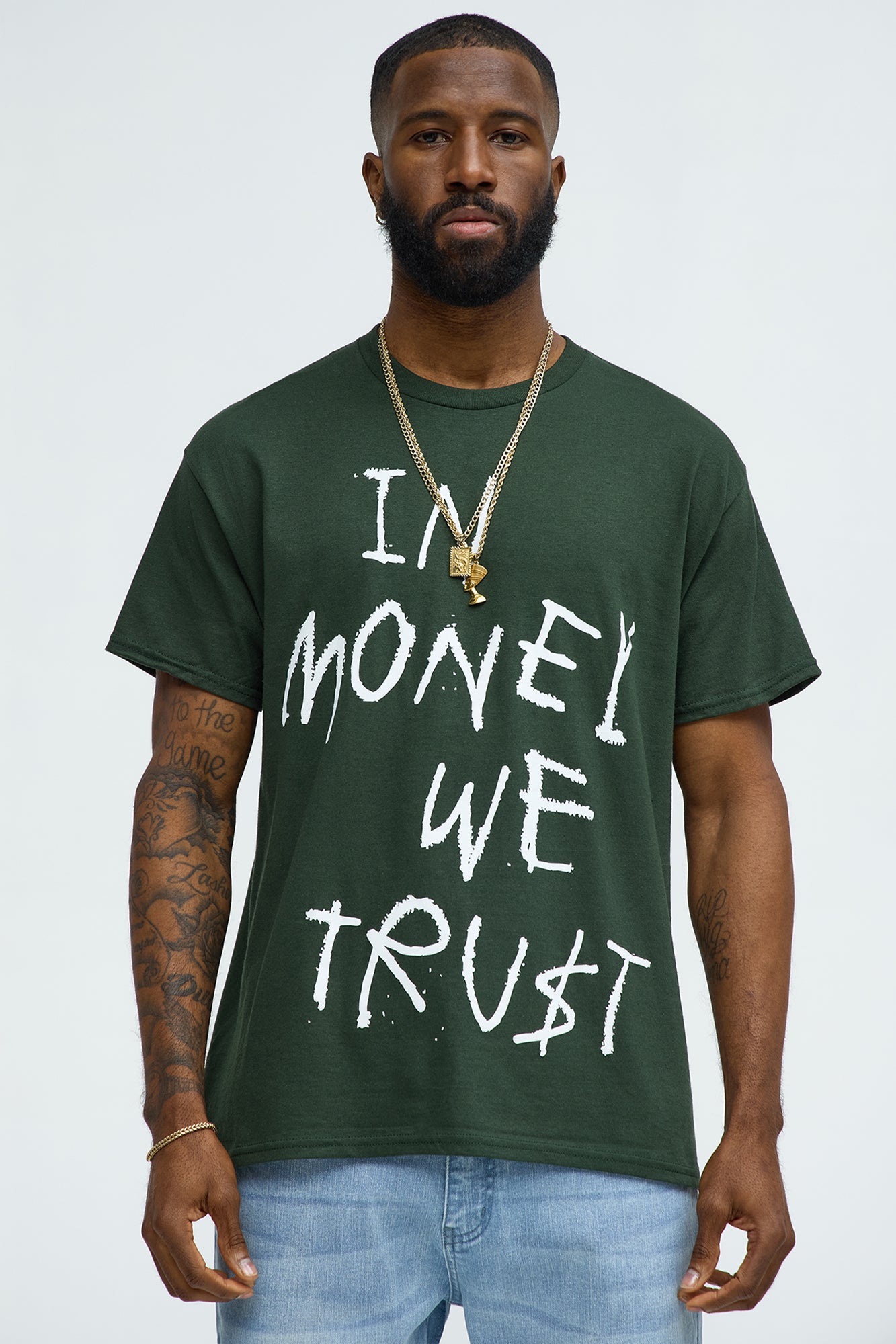 Crew Neck Short Sleeve Screen Printed 100% Cotton T - Shirt (Green)