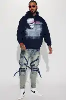 Big & Tall Navy Hoodie Long Sleeve Embroidered Print(Navy,S)