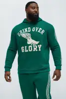 Green Hoodie Long Sleeve Screen Print Kangaroo Pocket Blend Fabric Imported(Green,S)