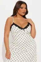 Elegant Ivory Polka Dot Maxi Dress with Lace Trim & Adjustable Straps(Ivory/combo,XS)