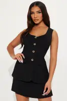 Stylish Black Scoop Neck Vest Mini Dress with Built-in Shorts & Pockets - Stretchy & Comfortable(Black,XS)