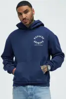 Navy Hoodie Long Sleeve Screen Print Cotton Polyester Imported