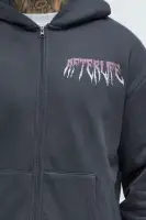 Charcoal Long Sleeve Front Zipper Hoodie with Hand Pockets Screen Print(Charcoal,S)