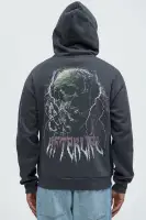 Charcoal Long Sleeve Front Zipper Hoodie with Hand Pockets Screen Print(Charcoal,S)