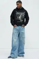 Black Screen-Printed Long Sleeve Cotton-Polyester Hoodie(Black,S)