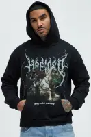 Black Screen-Printed Long Sleeve Cotton-Polyester Hoodie