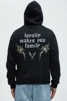 Black Screen-Printed Long Sleeve Cotton-Polyester Hoodie(Black,S)