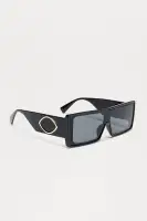 Shield Plastic Frame Standard Lens Temple Detail Imported Sunglasses(Black,OS)