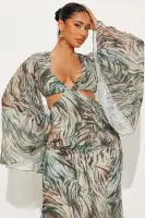 Sexy Animal Print Maxi Dress - Deep V-Neck, Long Sleeve & Backless Tie Detail(Multi Color,XS)