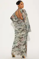 Sexy Animal Print Maxi Dress - Deep V-Neck, Long Sleeve & Backless Tie Detail(Multi Color,XS)