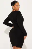 Elegant Ponte Midi Dress with Square Neckline & Long Sleeves – Available in Black & Red(Black,XS)