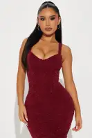 Elegant Burgundy Velvet Lace Maxi Dress with V-Neck & Back Slit(Burgundy,XS)