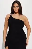 Elegant One-Shoulder Maxi Dress with Embellished Strap & High Slit – Available in Red & Black(Black,XS)
