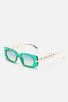 Square Frame Plastic Frame Chain Temple Detail Blue Light Lens Imported Eyeglasses(Green,OS)