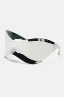 Rimless Mirror Lens Shield Frame in Silver(Silver,OS)