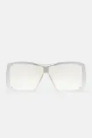 Gold & Silver Shield Frame Rimless Oversized Sunglasses(Silver,OS)