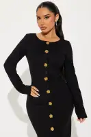 Elegant Ponte Midi Dress - High Neck, Long Sleeves & Button-Up in Black/Ivory(Black,XS)