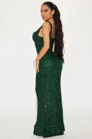 Elegant Sequin Maxi Dress with Padded Bra Cups & Hidden Zipper – Sleeveless Stretch Polyester – Hunter Green(Hunter,XS)