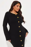 Elegant Ponte Midi Dress - High Neck, Long Sleeves & Button-Up in Black/Ivory(Black,XS)
