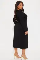 Elegant Ponte Midi Dress - High Neck, Long Sleeves & Button-Up in Black/Ivory(Black,XS)