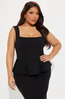 Elegant Ponte Midi Dress - Square Neckline, Sleeveless Peplum with Back Zipper & Slit(Black,XS)