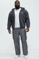 Charcoal Long Sleeve Front Zipper Hoodie with Hand Pockets Screen Print(Charcoal,S)