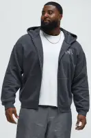 Charcoal Long Sleeve Front Zipper Hoodie with Hand Pockets Screen Print(Charcoal,S)