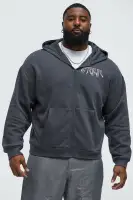 Charcoal Long Sleeve Front Zipper Hoodie with Hand Pockets Screen Print(Charcoal,S)