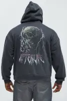 Charcoal Long Sleeve Front Zipper Hoodie with Hand Pockets Screen Print(Charcoal,S)