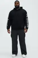 Black Long Sleeve Printed Cotton-Polyester Hoodie(Black,S)