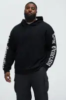 Black Long Sleeve Printed Cotton-Polyester Hoodie(Black,S)