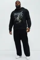 Black Screen-Printed Long Sleeve Cotton-Polyester Hoodie(Black,S)