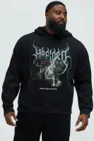 Black Screen-Printed Long Sleeve Cotton-Polyester Hoodie(Black,S)