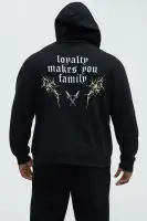 Black Screen-Printed Long Sleeve Cotton-Polyester Hoodie(Black,S)
