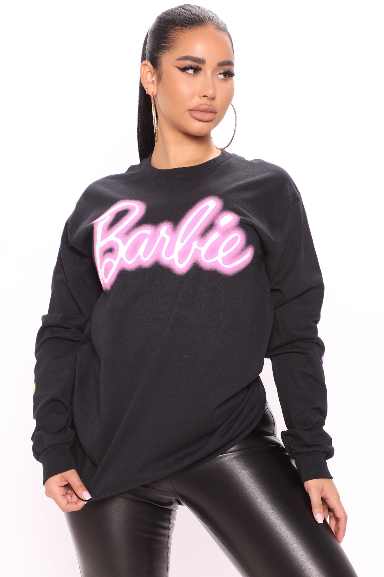Black Barbie Graphic Print Relaxed Fit Cotton Long Sleeve Tee – Unique Vintage Style