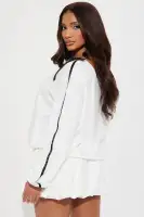 Elegant White One-Shoulder Bubble Mini Dress with Bow Detail & Graphic Print – Stretchy & Lined(White,XS)