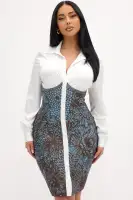 Elegant Brown Bandage Midi Dress with Collar Neckline & Long Sleeves(Brown/combo,XS)