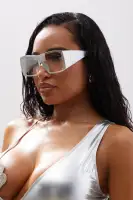 Gold & Silver Shield Frame Rimless Oversized Sunglasses