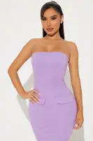 Elegant Navy & Lavender Ponte Maxi Dress - Sleeveless with Slit Back & Faux Pockets(Lavender,XS)